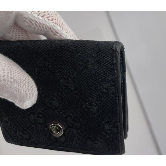 GUCCI GG Logo Black Canvas Bifold Wallet leather trim pigskin inside Italy Made - Picture 4 of 5